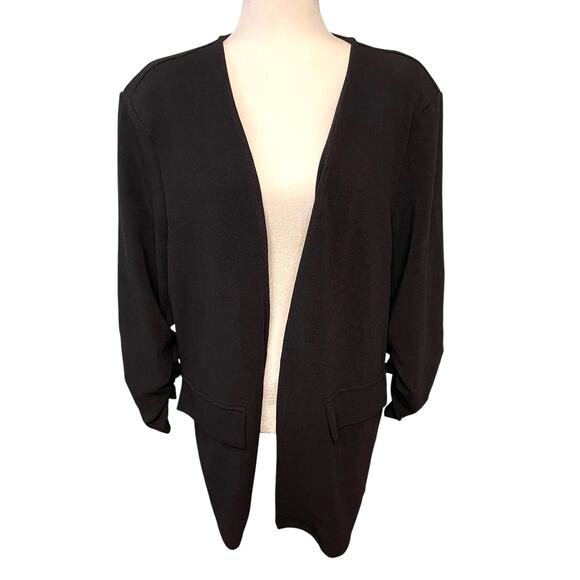 Shein Open Front Black Blazer Shoulder Pads Rouched Sleeves 2XL - Picture 1 of 6